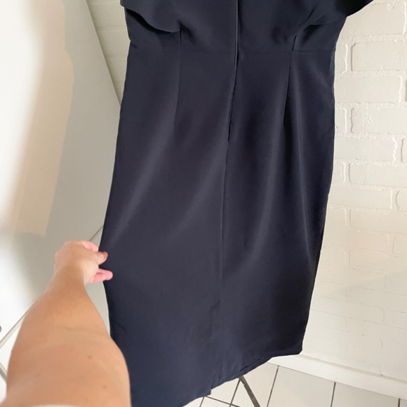 ASOS Midi dress Flounce Cape Angel Sleeve Pockets V neckline Navy blue Sz 10 - Picture 13 of 15